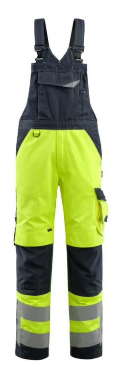 Mascot Newcastle Hi-Vis Bib & Brace Work Coveralls Yellow/Dark Navy Blue (Various Sizes)