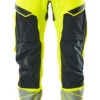 Mascot Accelerate Hi-Vis Work Trousers Yellow/Dark Navy Blue (Various Sizes)30.5in Waist / 30in Leg