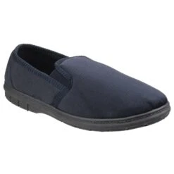 Fleet & Foster John Twin Gusset Memory Foam Slippers Navy (Sizes 6-12)