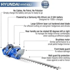 Hyundai HYHT40Li Cordless 40v Hedge Trimmer 52cm/20in With Battery 9 Hyundai HYHT40Li Cordless 40v Hedge Trimmer 52cm/20in With Battery -Household Tools 81qwexxnntl. ac sy355
