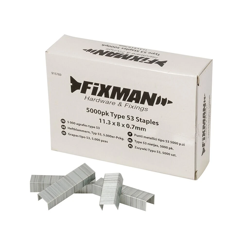 Fixman Type 53 Fine Wire Staples Pack Of 5000 (Various Sizes) 1 Fixman Type 53 Fine Wire Staples Pack Of 5000 (Various Sizes)