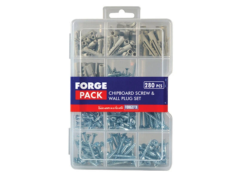 ForgeFix Chipboard Screw & Wall Plug Set Forge Pack 280-Piece Kit 1 ForgeFix Chipboard Screw & Wall Plug Set Forge Pack 280-Piece Kit