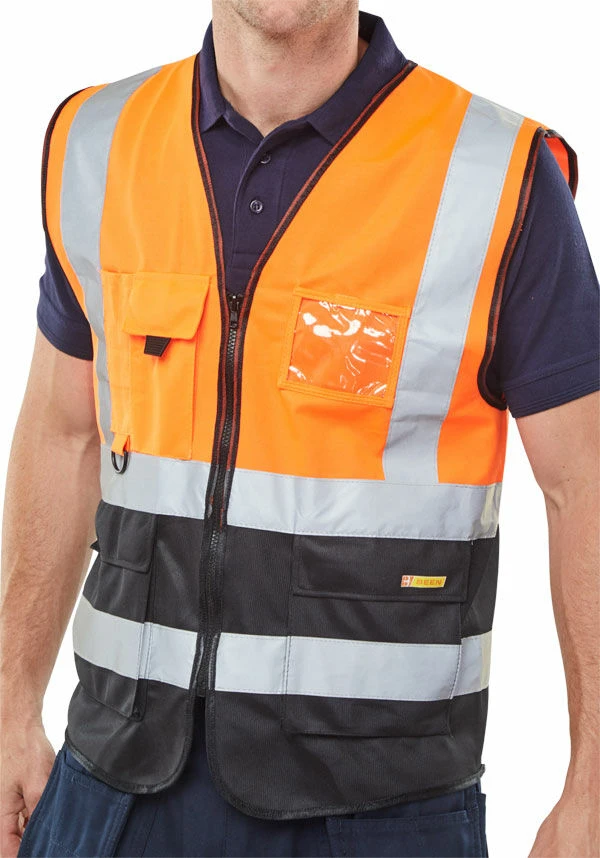 Beeswift Hi-Vis Executive Zip Up Waistcoat Vest Orange/Black (Sizes M-3XL) 1 Beeswift Hi-Vis Executive Zip Up Waistcoat Vest Orange/Black (Sizes M-3XL)