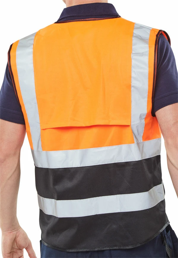 Beeswift Hi-Vis Executive Zip Up Waistcoat Vest Orange/Black (Sizes M-3XL) 2 Beeswift Hi-Vis Executive Zip Up Waistcoat Vest Orange/Black (Sizes M-3XL) - Image 2