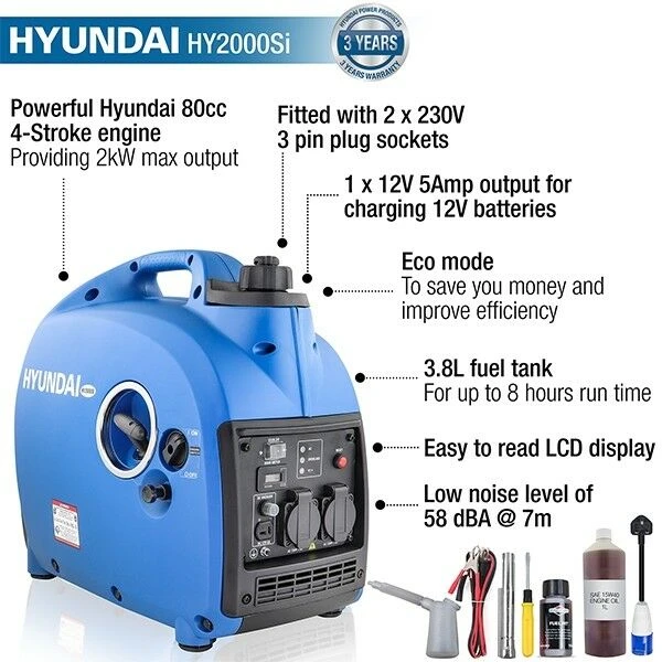 Hyundai HY2000Si Portable Petrol Inverter Generator 2kW/2.5kVA 5 Hyundai HY2000Si Portable Petrol Inverter Generator 2kW/2.5kVA - Image 5