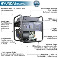 Hyundai HY3000Ci Converter Open Frame Petrol Generator 3kW/3.75kVA -Household Tools HY3000Ci 04