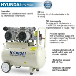 Hyundai HY27550 Air Compressor 11cfm 50-Litre 240v -Household Tools hy27550 features 41794
