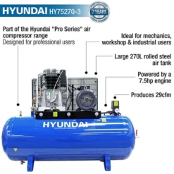Hyundai HY75270-3 3-Phase 415v Air Compressor 29cfm 270-Litre 9 Hyundai HY75270-3 3-Phase 415v Air Compressor 29cfm 270-Litre -Household Tools hy75270 3 features 02637