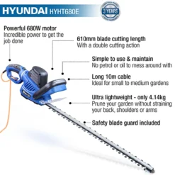 Hyundai HYHT680E 680w Garden Hedge Trimmer 60cm/24in -Household Tools hyht680e features 23127