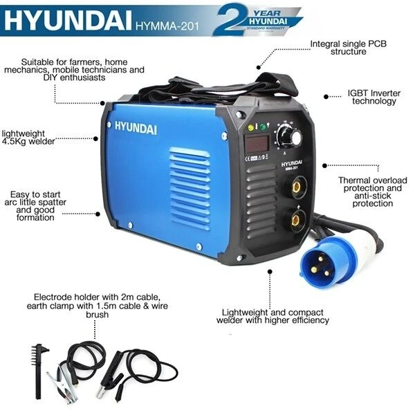 Hyundai HYMMA201 MMA/ARC Inverter Welder 200Amp 2 Hyundai HYMMA201 MMA/ARC Inverter Welder 200Amp - Image 2