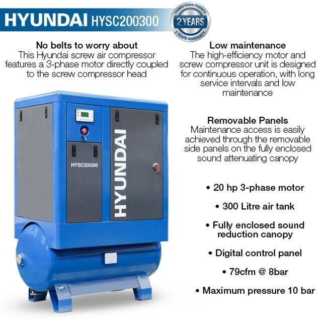 Hyundai HYSC200300 Screw Air Compressor 79cfm 300-Litre 415v 4 Hyundai HYSC200300 Screw Air Compressor 79cfm 300-Litre 415v - Image 4