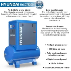 Hyundai HYSC75300 Screw Air Compressor 28cfm 300-Litre 415v -Household Tools hysc75300 features 58445