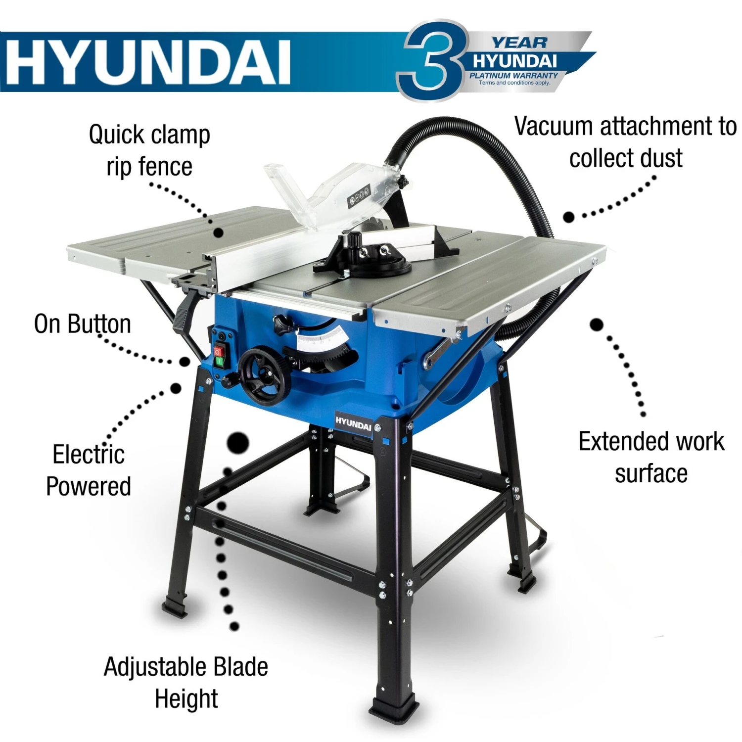 Hyundai HYTS1800E 1800w Electric Table Saw 30cm/10in 240v 6 Hyundai HYTS1800E 1800w Electric Table Saw 30cm/10in 240v - Image 6